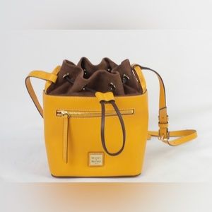 Dooney & Bourke Beacon Leather Saffiano Drawstring Bucket Bag Marigold NWOT